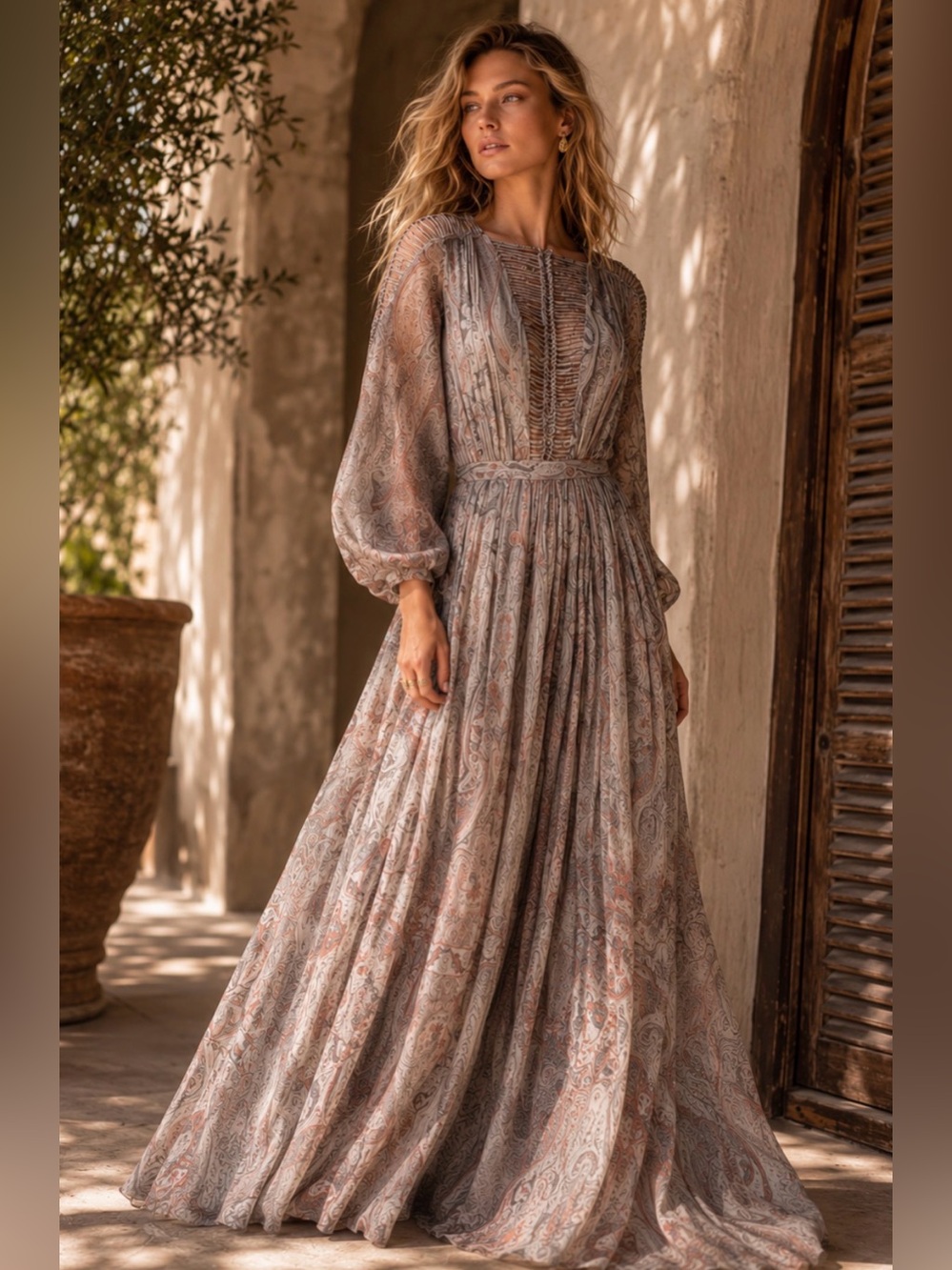 Zimmermann Paisley Maxi Dress in Gray and Dusty Rose - size 1